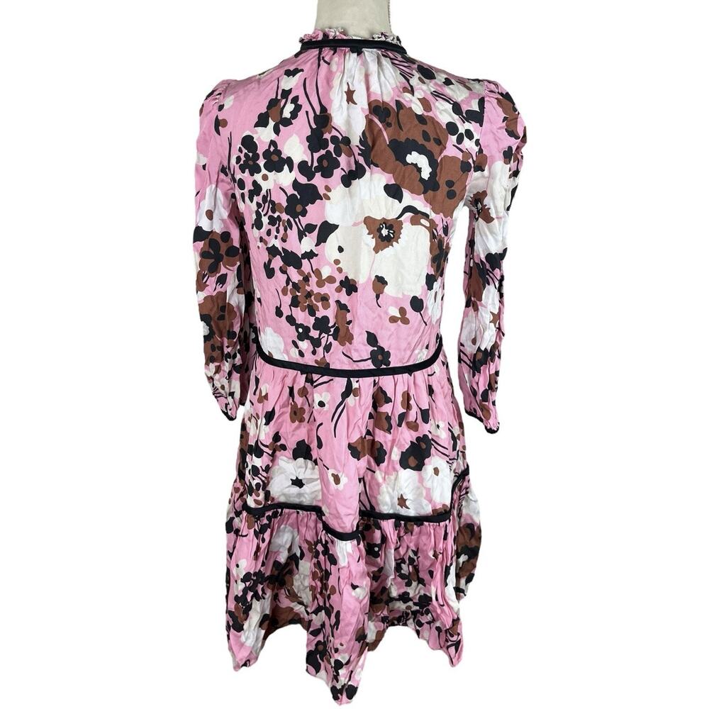 Veronica Beard Hawken Floral Mini Dress Pink Puff Sleeve Tiered Silk Blend Sz 2 - Picture 4 of 7